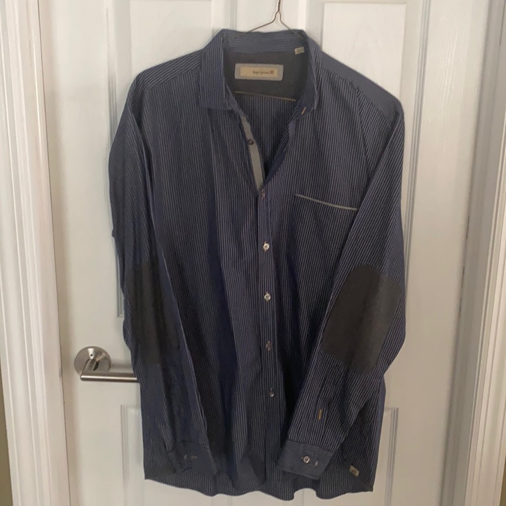 Striped button down with custom elbow patches